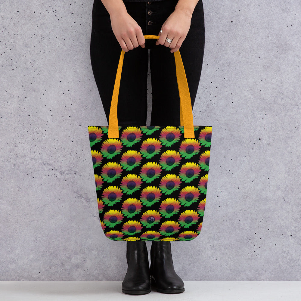 Sunflower Frenzy Tote Bag - Black With 3 Strap Colours
