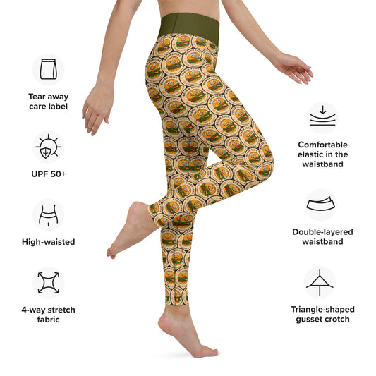 Snack Time Yoga Leggings - Dark Green with pattern