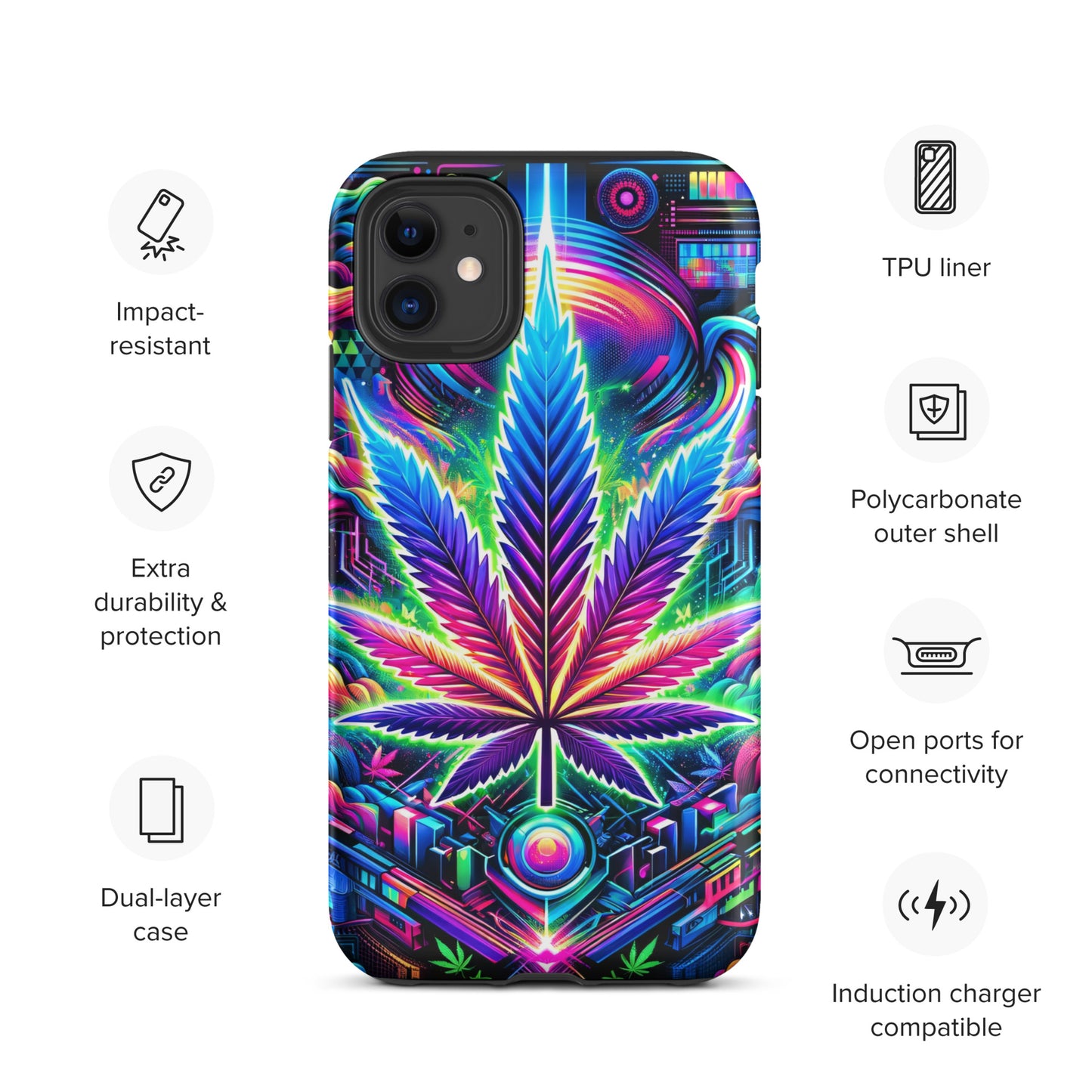 Cyberpunk Cannabis Leaf Tough Case for iPhone® - Black