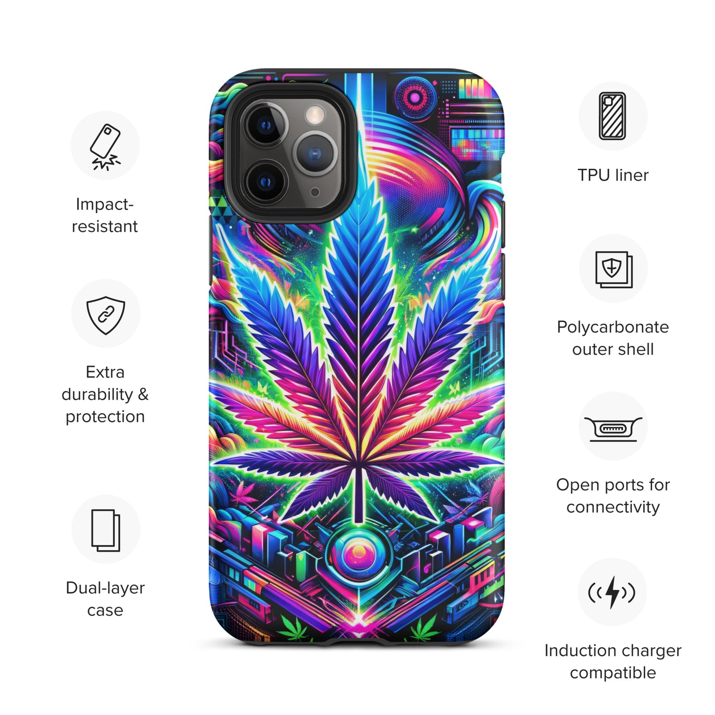 Cyberpunk Cannabis Leaf Tough Case for iPhone® - Black