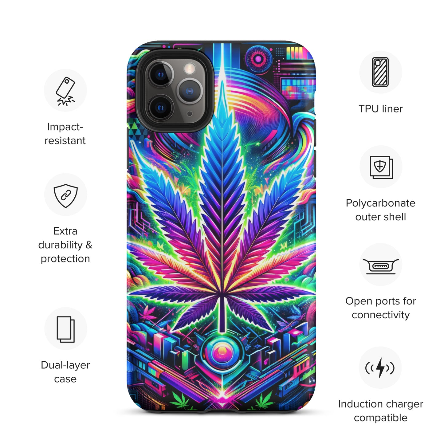 Cyberpunk Cannabis Leaf Tough Case for iPhone® - Black