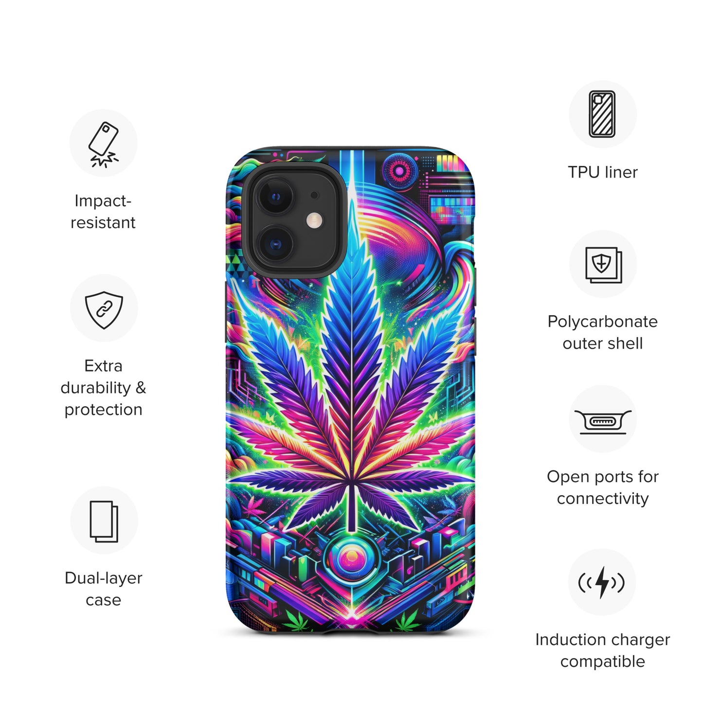 Cyberpunk Cannabis Leaf Tough Case for iPhone® - Black