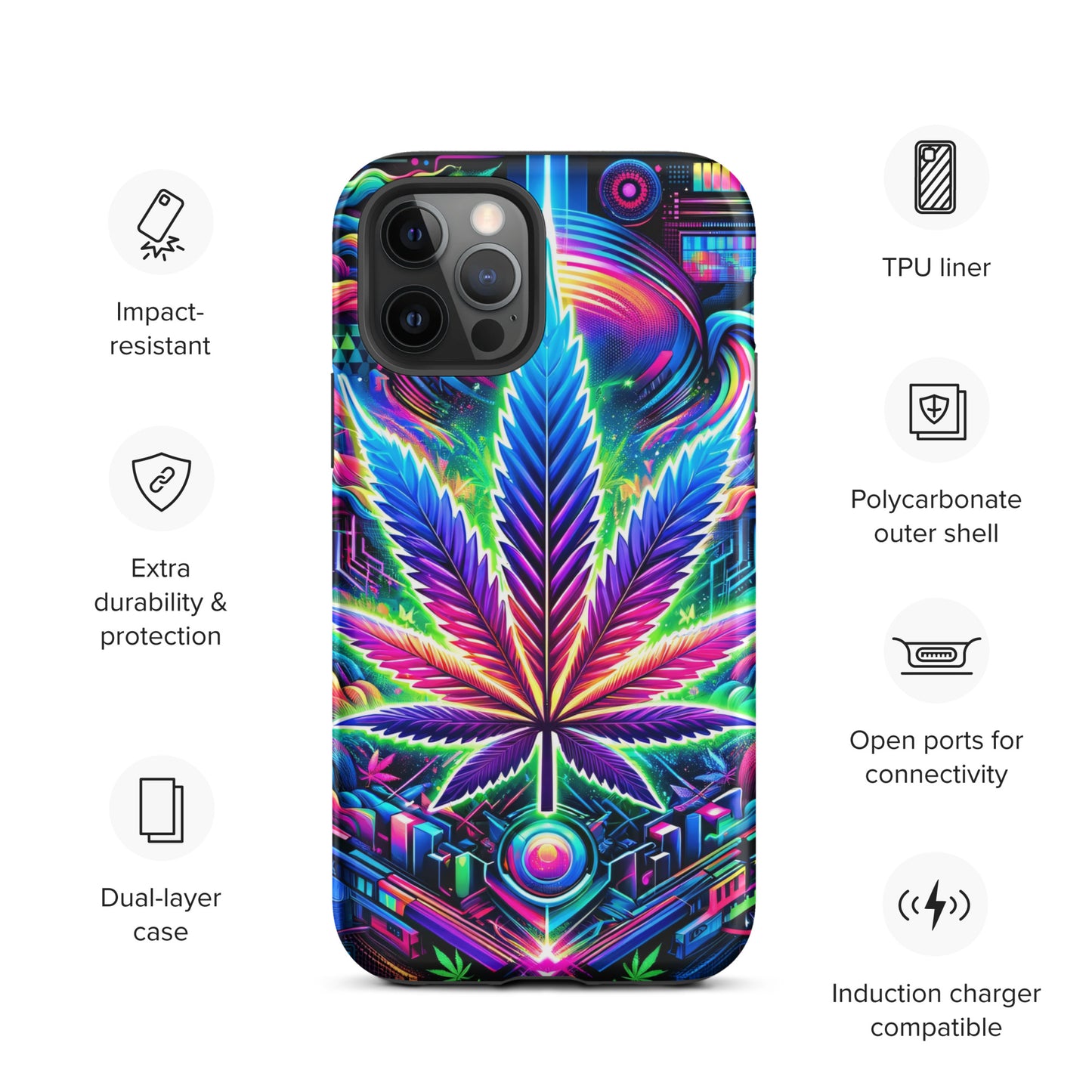 Cyberpunk Cannabis Leaf Tough Case for iPhone® - Black