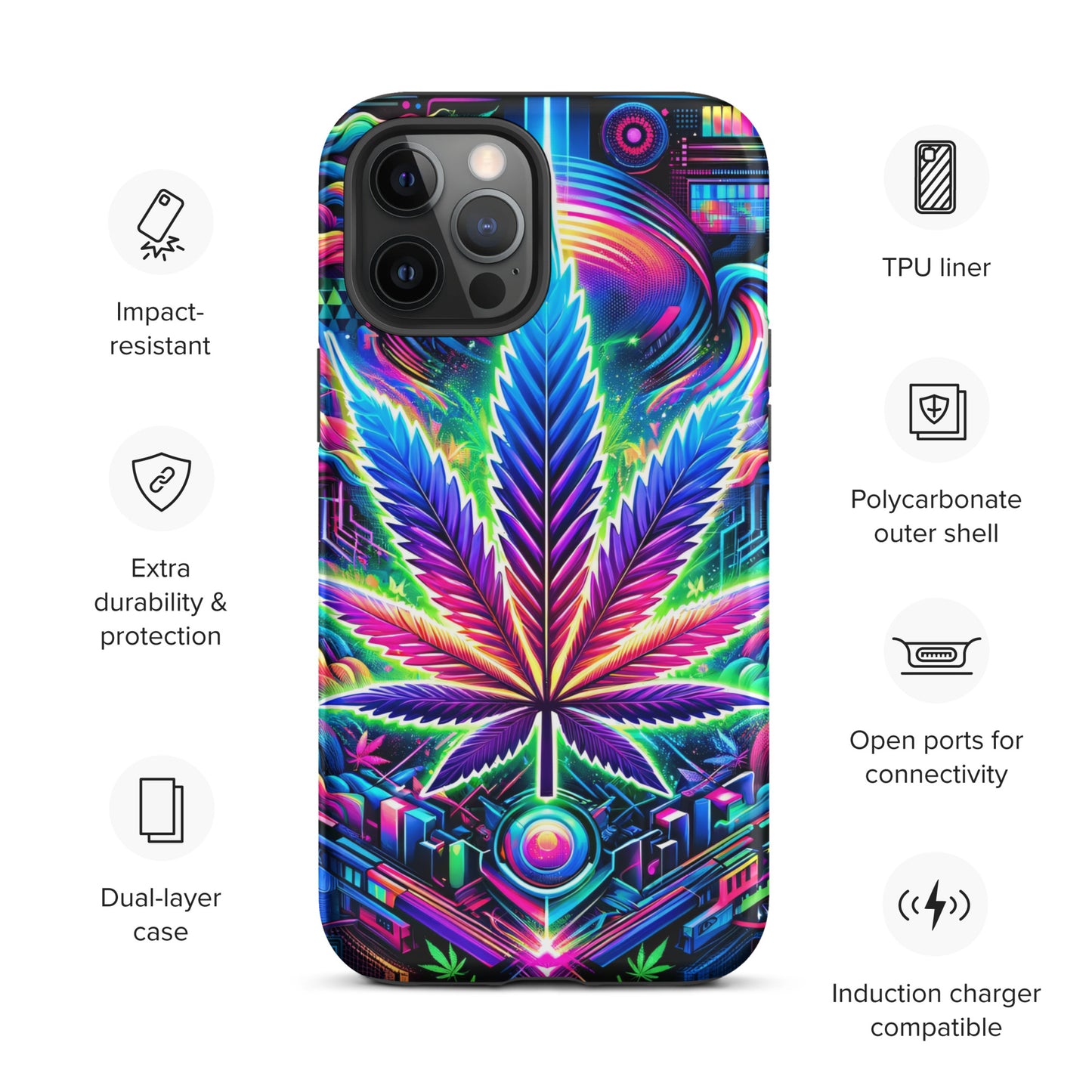 Cyberpunk Cannabis Leaf Tough Case for iPhone® - Black