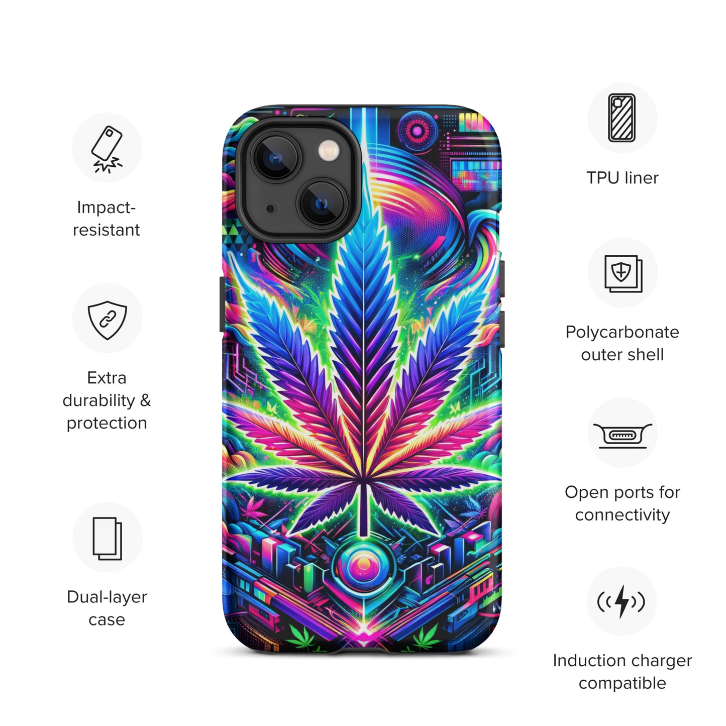 Cyberpunk Cannabis Leaf Tough Case for iPhone® - Black