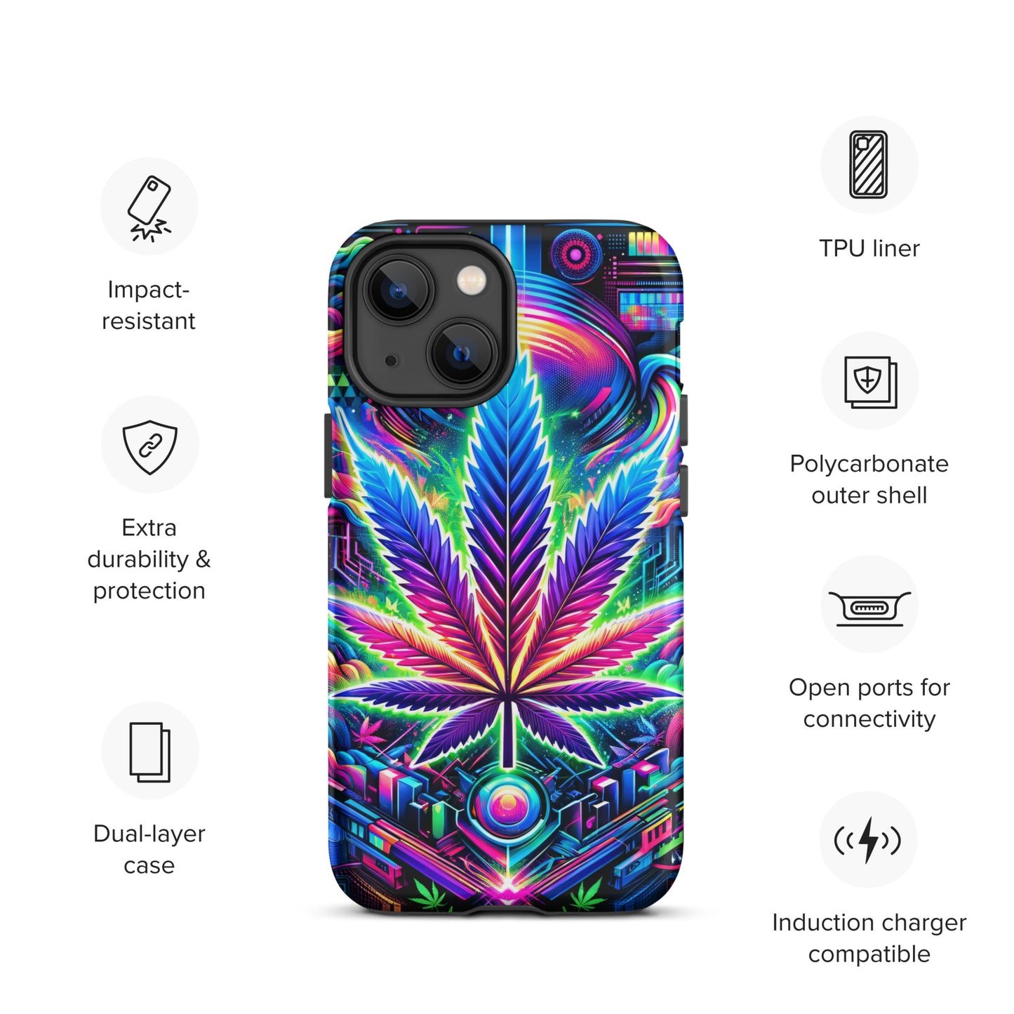 Cyberpunk Cannabis Leaf Tough Case for iPhone® - Black