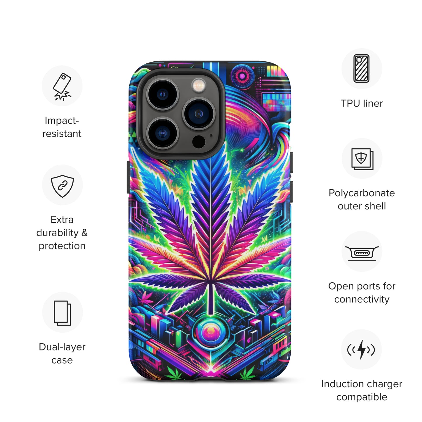 Cyberpunk Cannabis Leaf Tough Case for iPhone® - Black