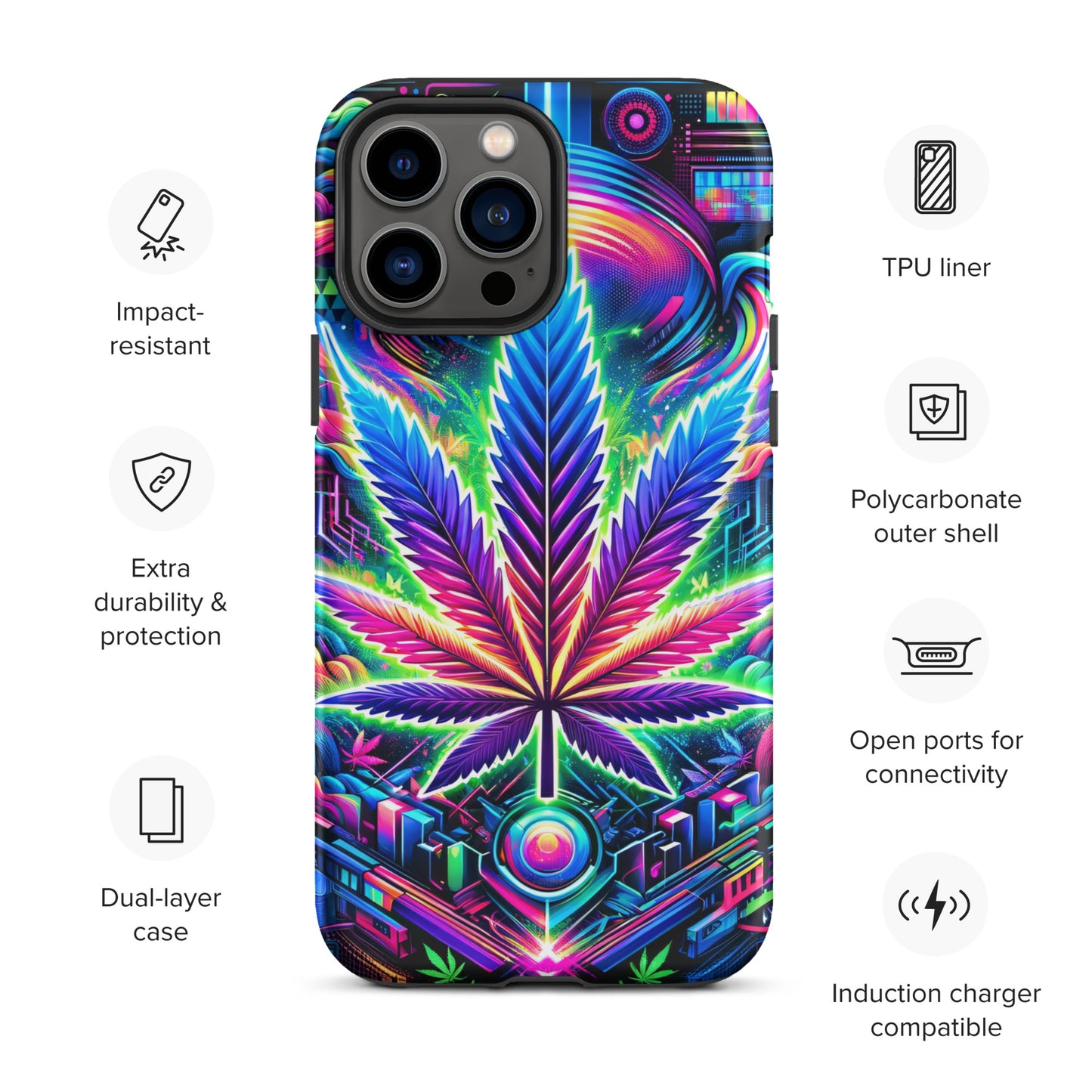 Cyberpunk Cannabis Leaf Tough Case for iPhone® - Black