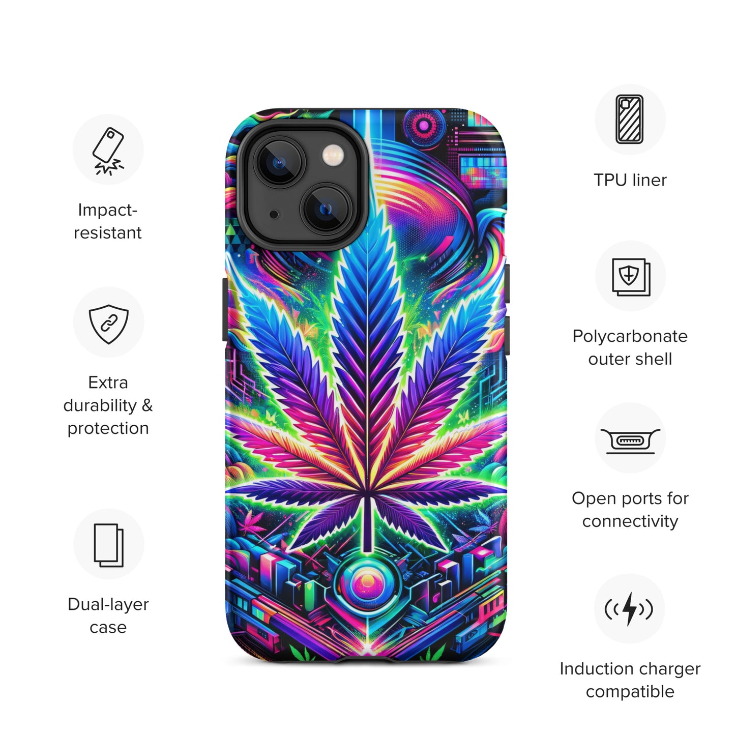 Cyberpunk Cannabis Leaf Tough Case for iPhone® - Black