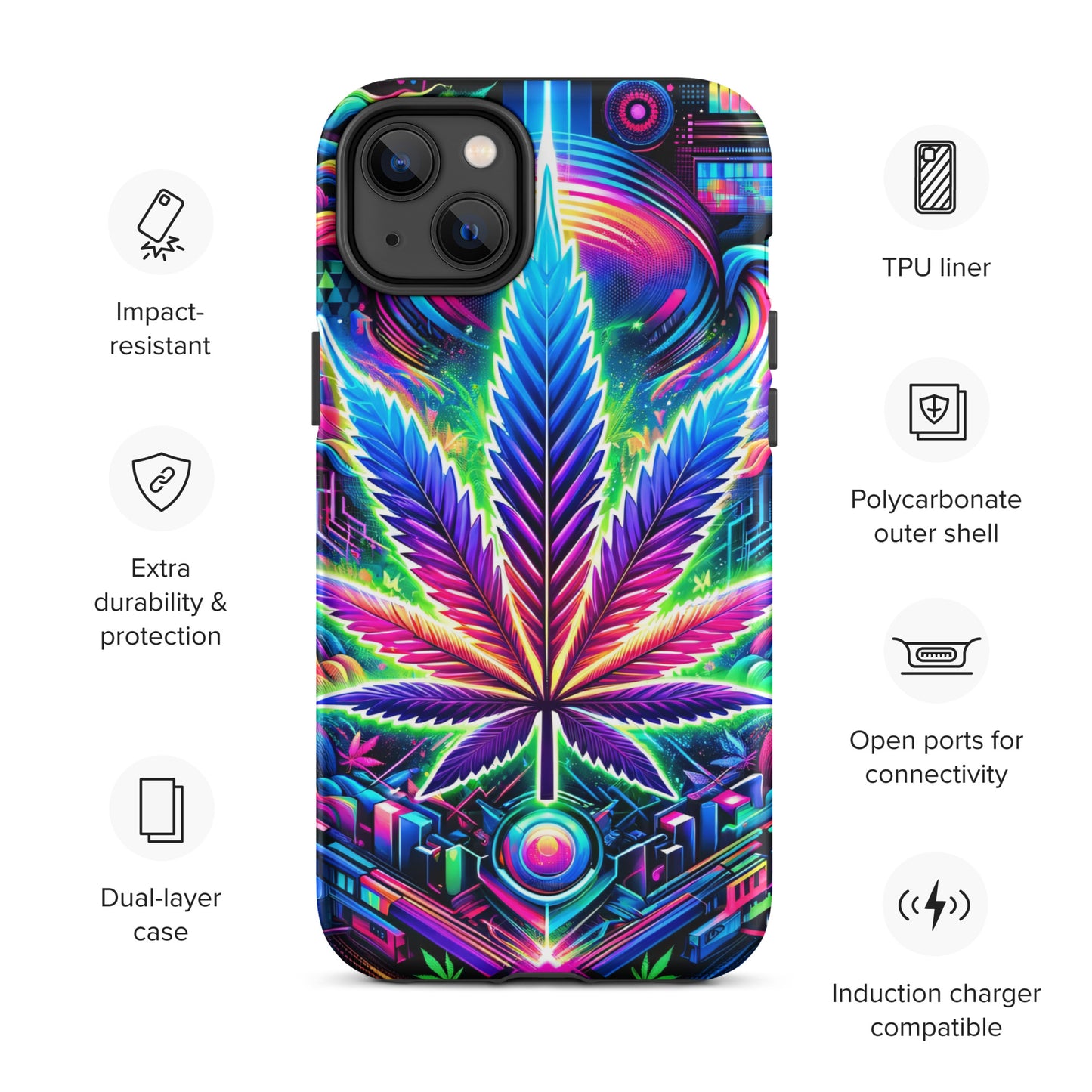 Cyberpunk Cannabis Leaf Tough Case for iPhone® - Black