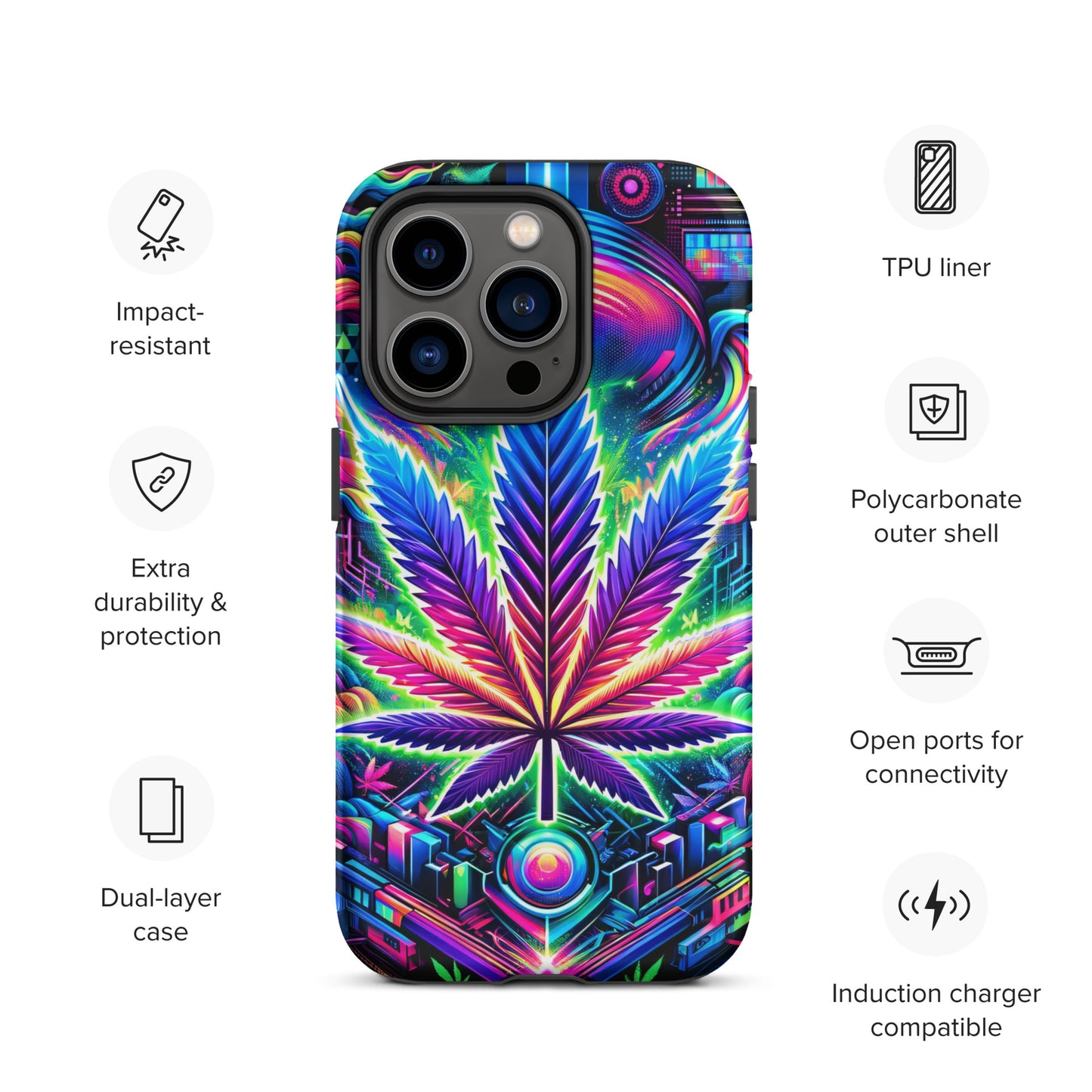 Cyberpunk Cannabis Leaf Tough Case for iPhone® - Black