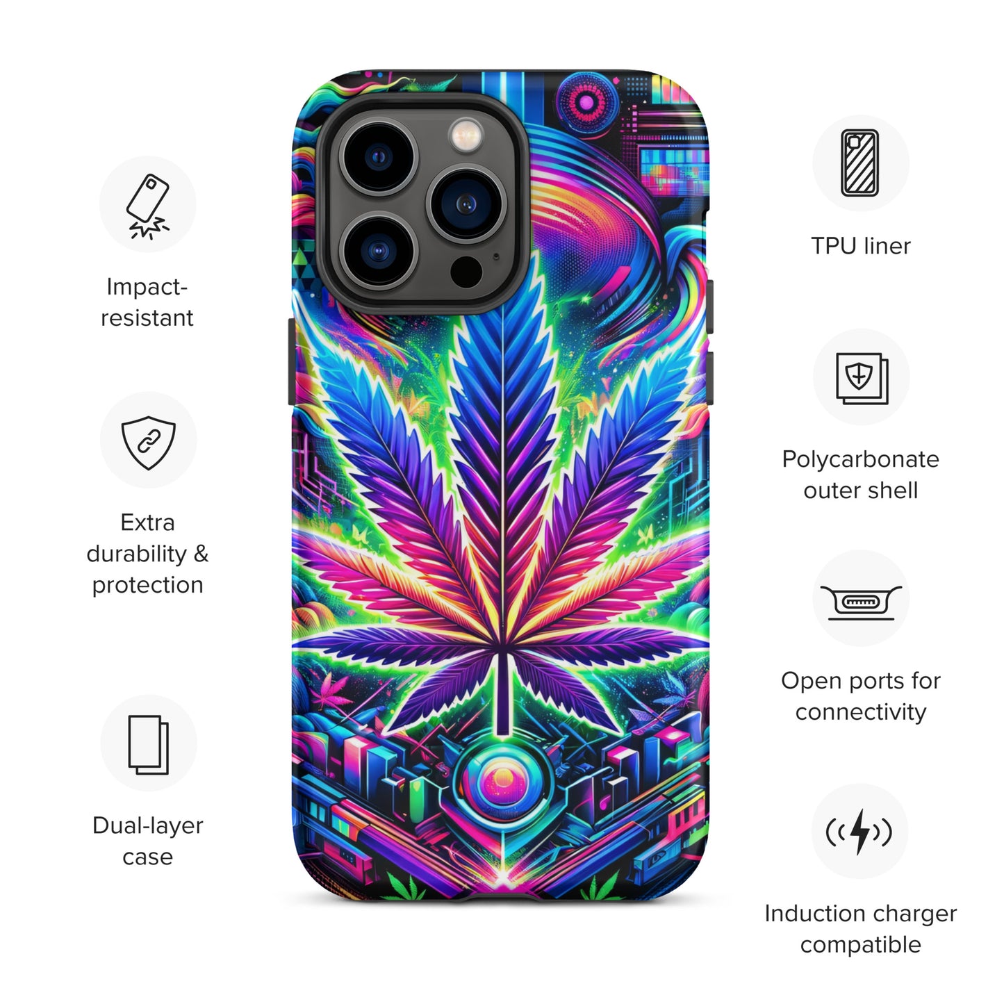 Cyberpunk Cannabis Leaf Tough Case for iPhone® - Black