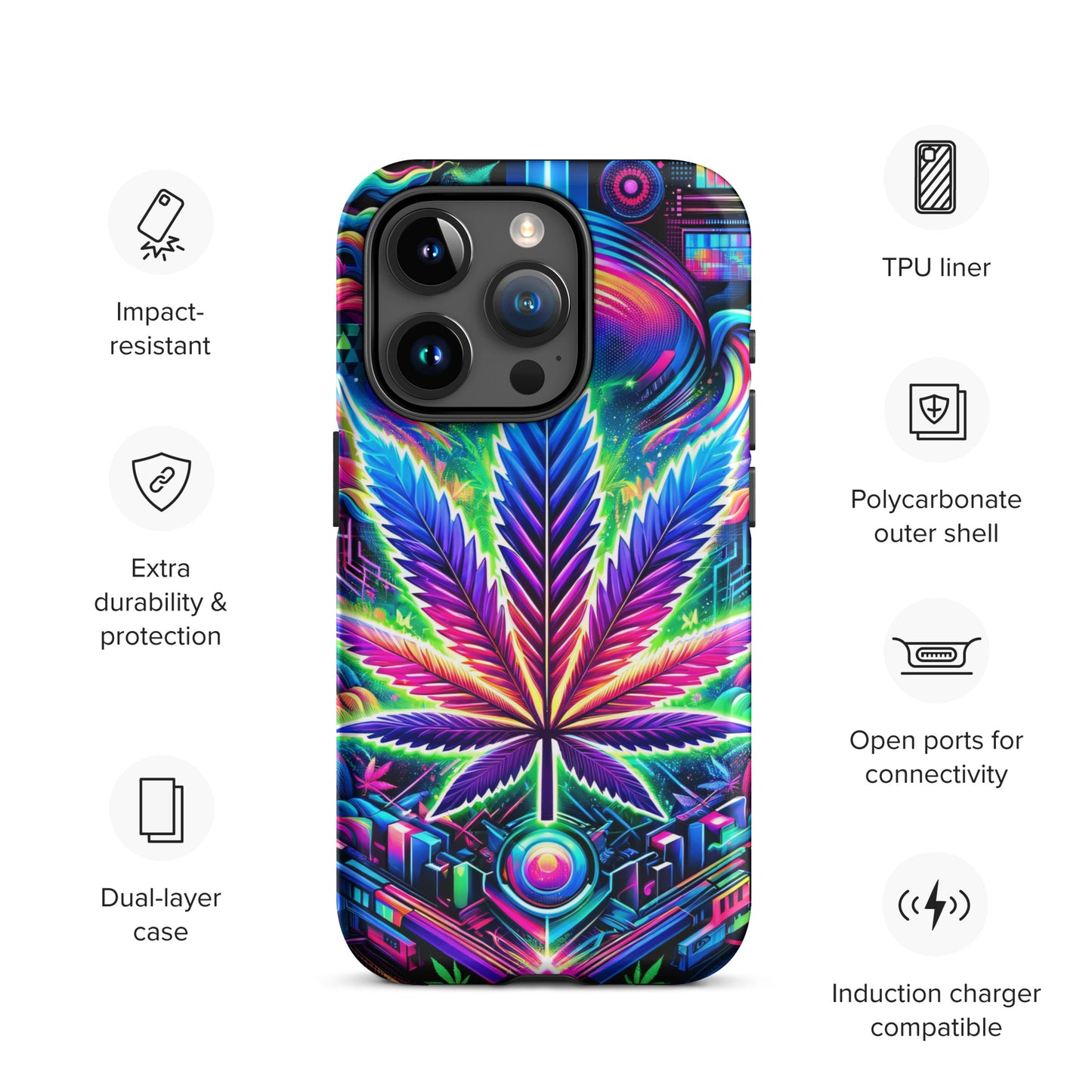 Cyberpunk Cannabis Leaf Tough Case for iPhone® - Black