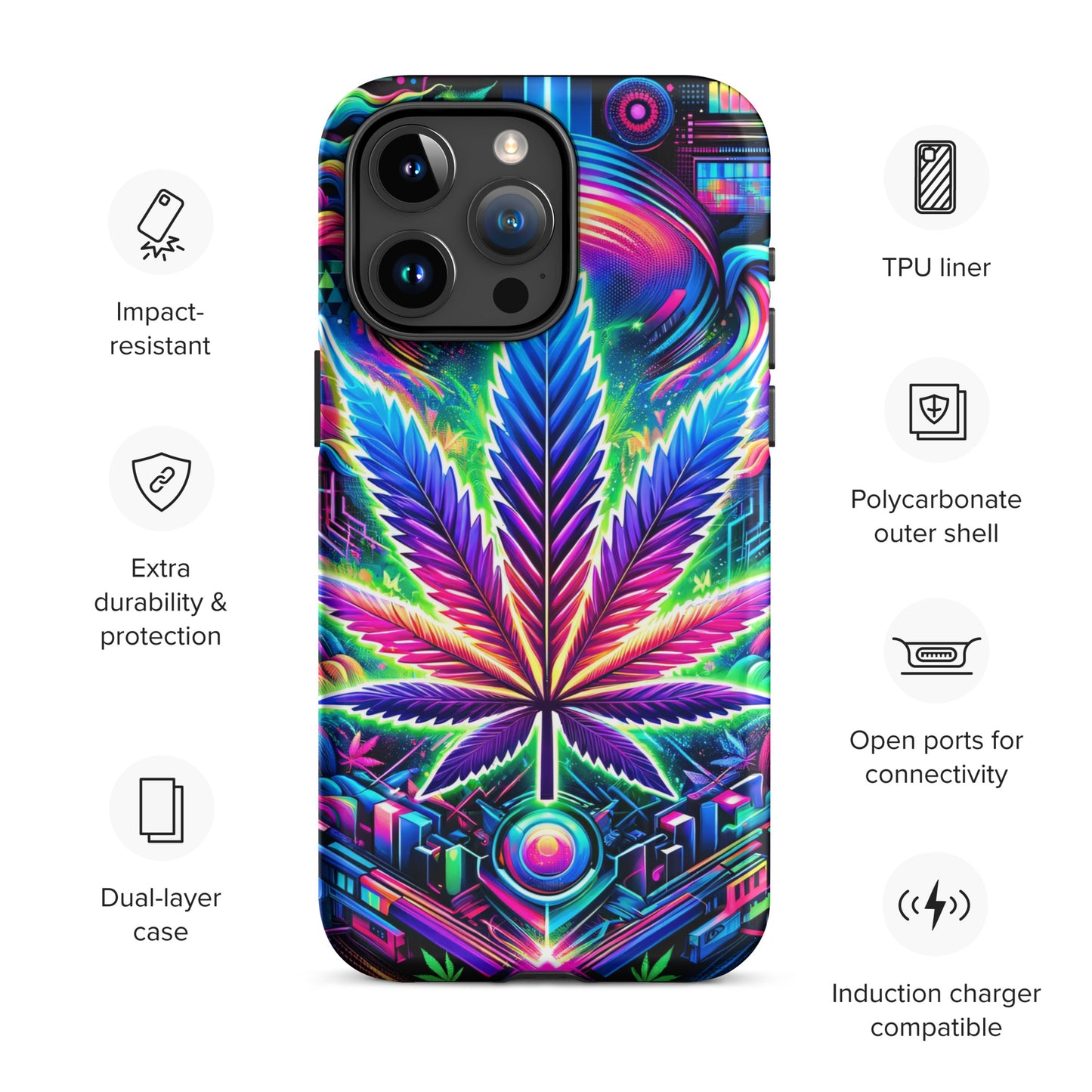 Cyberpunk Cannabis Leaf Tough Case for iPhone® - Black