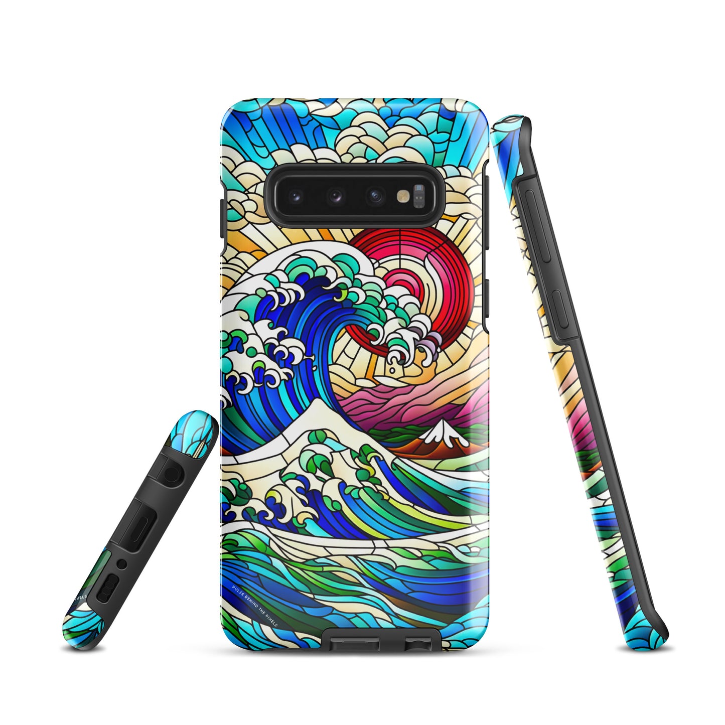 The Great Wave off Kanagawa Stained Glass Style Tsunami Tough Case for Samsung® Galaxy S24 S23 S22 S21 S20 E FE Plus Ultra