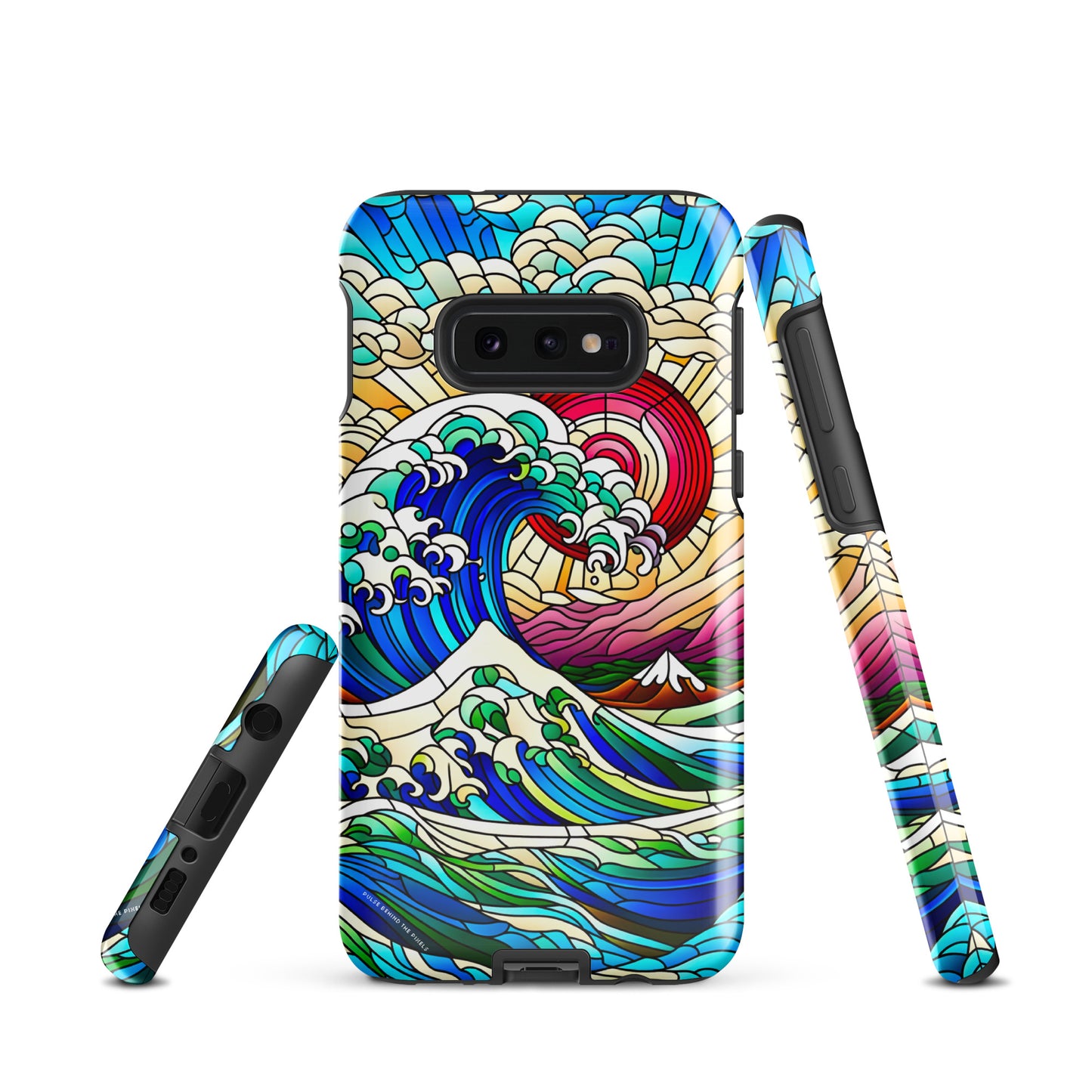 The Great Wave off Kanagawa Stained Glass Style Tsunami Tough Case for Samsung® Galaxy S24 S23 S22 S21 S20 E FE Plus Ultra