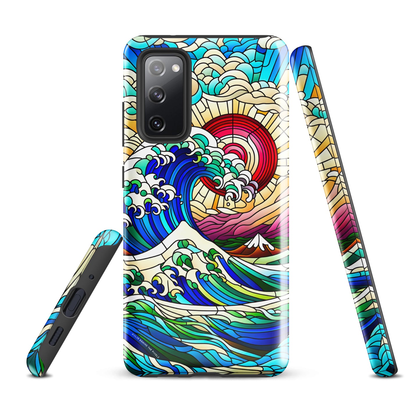 The Great Wave off Kanagawa Stained Glass Style Tsunami Tough Case for Samsung® Galaxy S24 S23 S22 S21 S20 E FE Plus Ultra