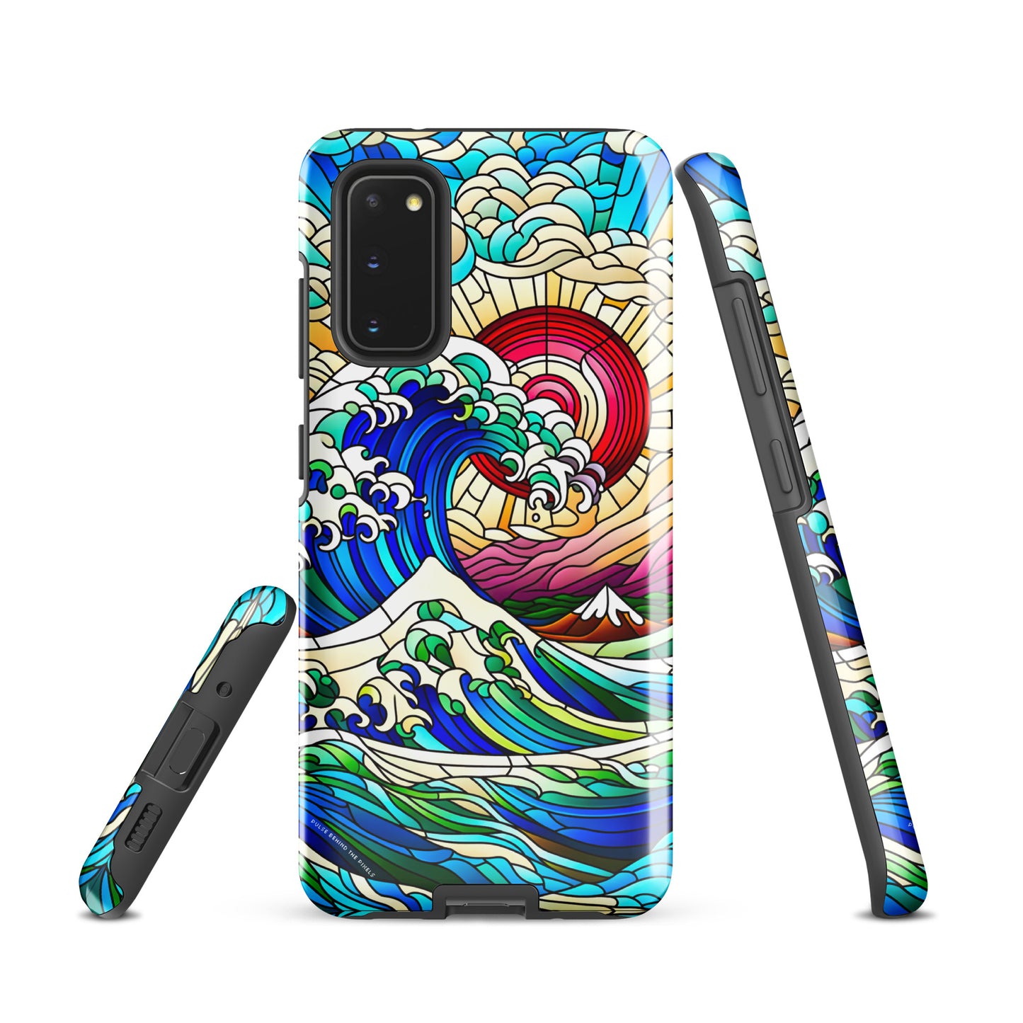 The Great Wave off Kanagawa Stained Glass Style Tsunami Tough Case for Samsung® Galaxy S24 S23 S22 S21 S20 E FE Plus Ultra