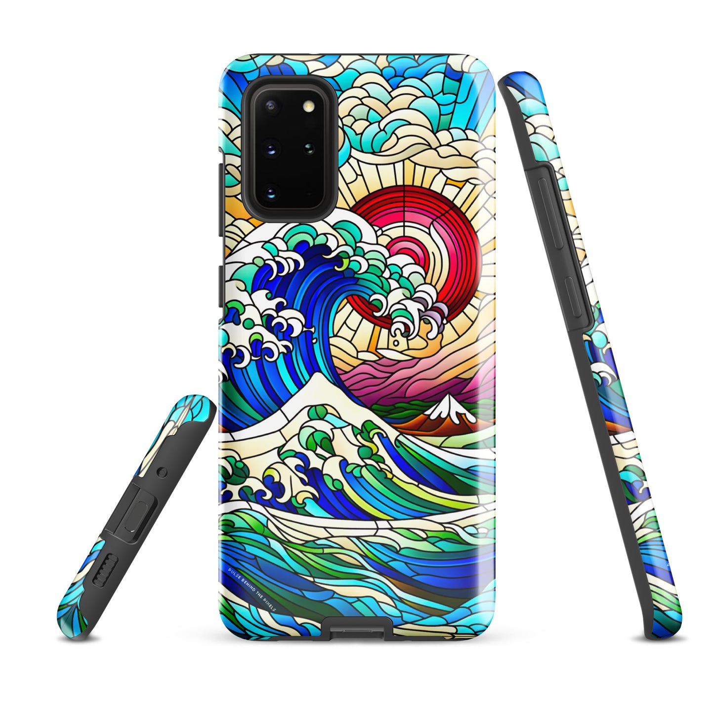 The Great Wave off Kanagawa Stained Glass Style Tsunami Tough Case for Samsung® Galaxy S24 S23 S22 S21 S20 E FE Plus Ultra