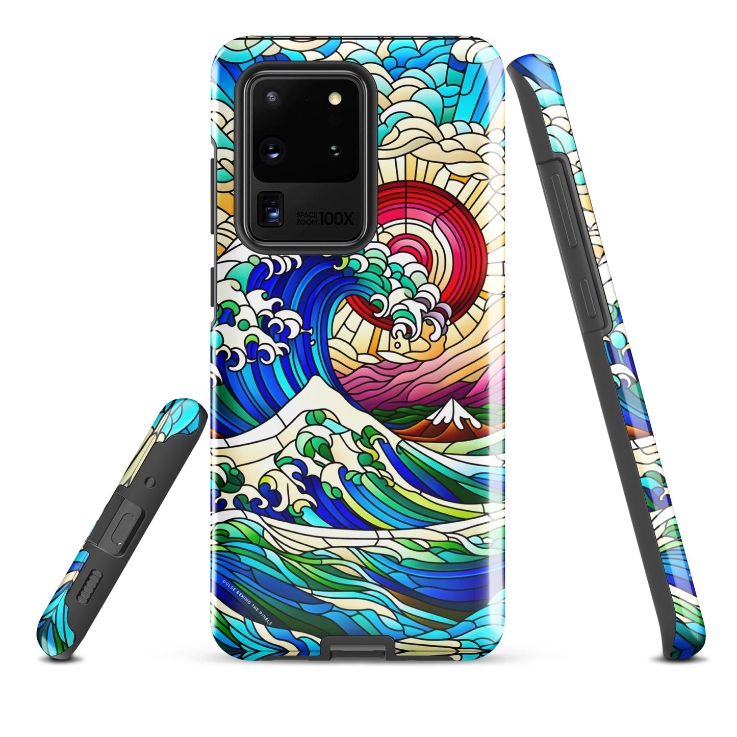 The Great Wave off Kanagawa Stained Glass Style Tsunami Tough Case for Samsung® Galaxy S24 S23 S22 S21 S20 E FE Plus Ultra