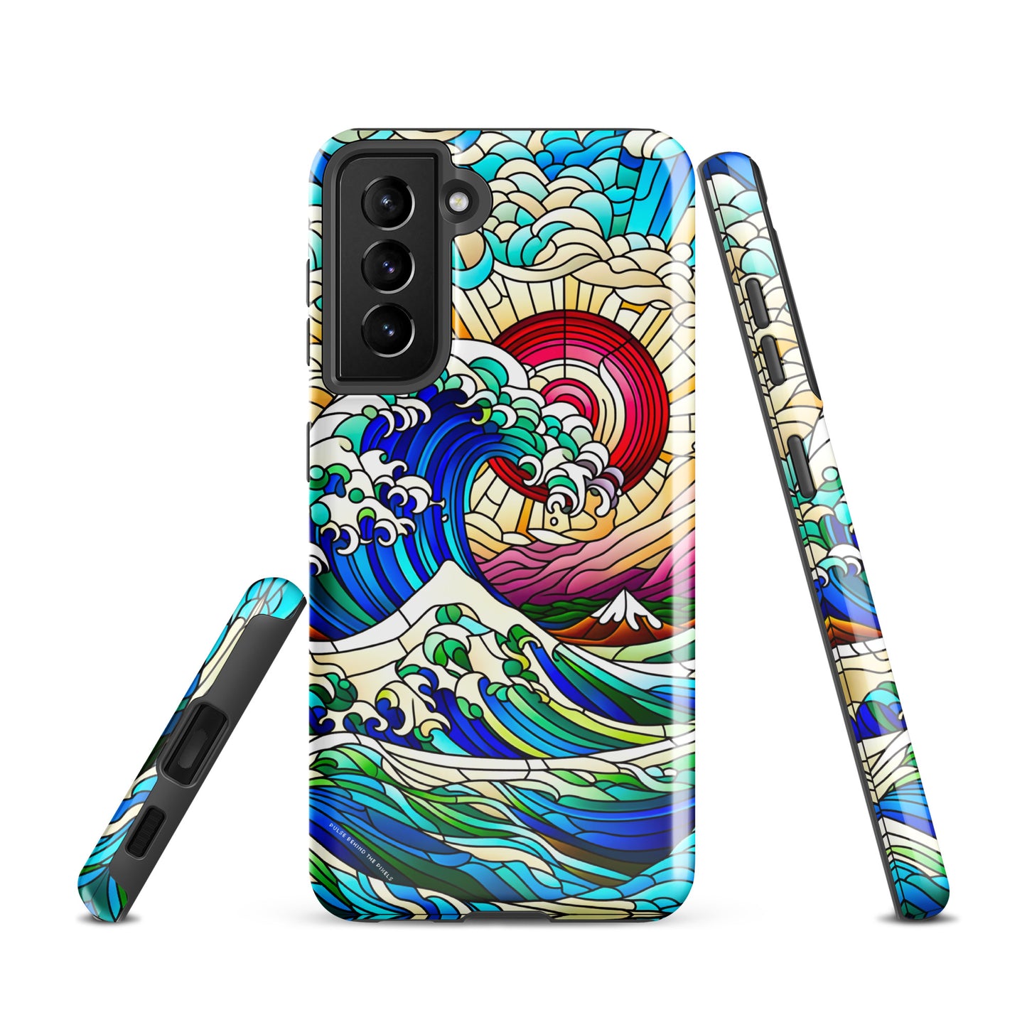 The Great Wave off Kanagawa Stained Glass Style Tsunami Tough Case for Samsung® Galaxy S24 S23 S22 S21 S20 E FE Plus Ultra