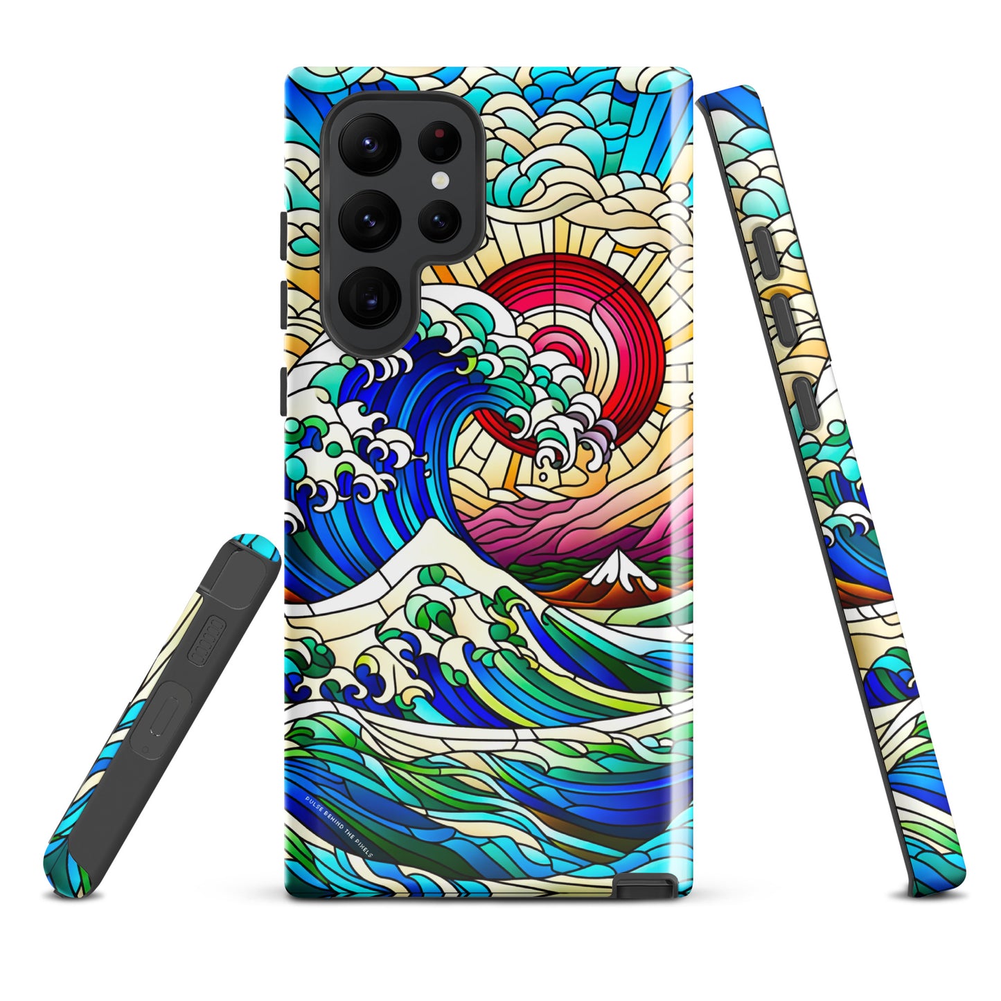 The Great Wave off Kanagawa Stained Glass Style Tsunami Tough Case for Samsung® Galaxy S24 S23 S22 S21 S20 E FE Plus Ultra