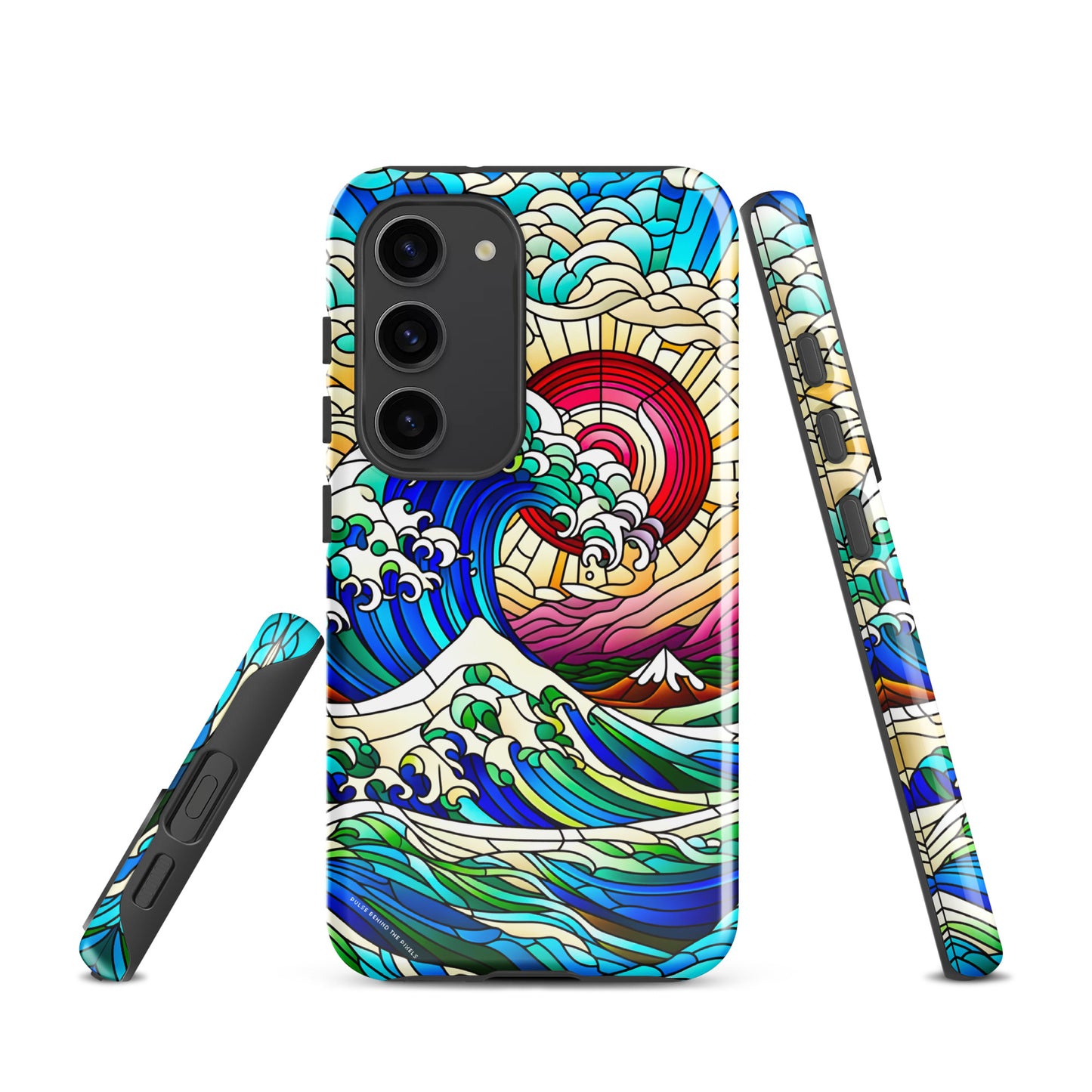 The Great Wave off Kanagawa Stained Glass Style Tsunami Tough Case for Samsung® Galaxy S24 S23 S22 S21 S20 E FE Plus Ultra