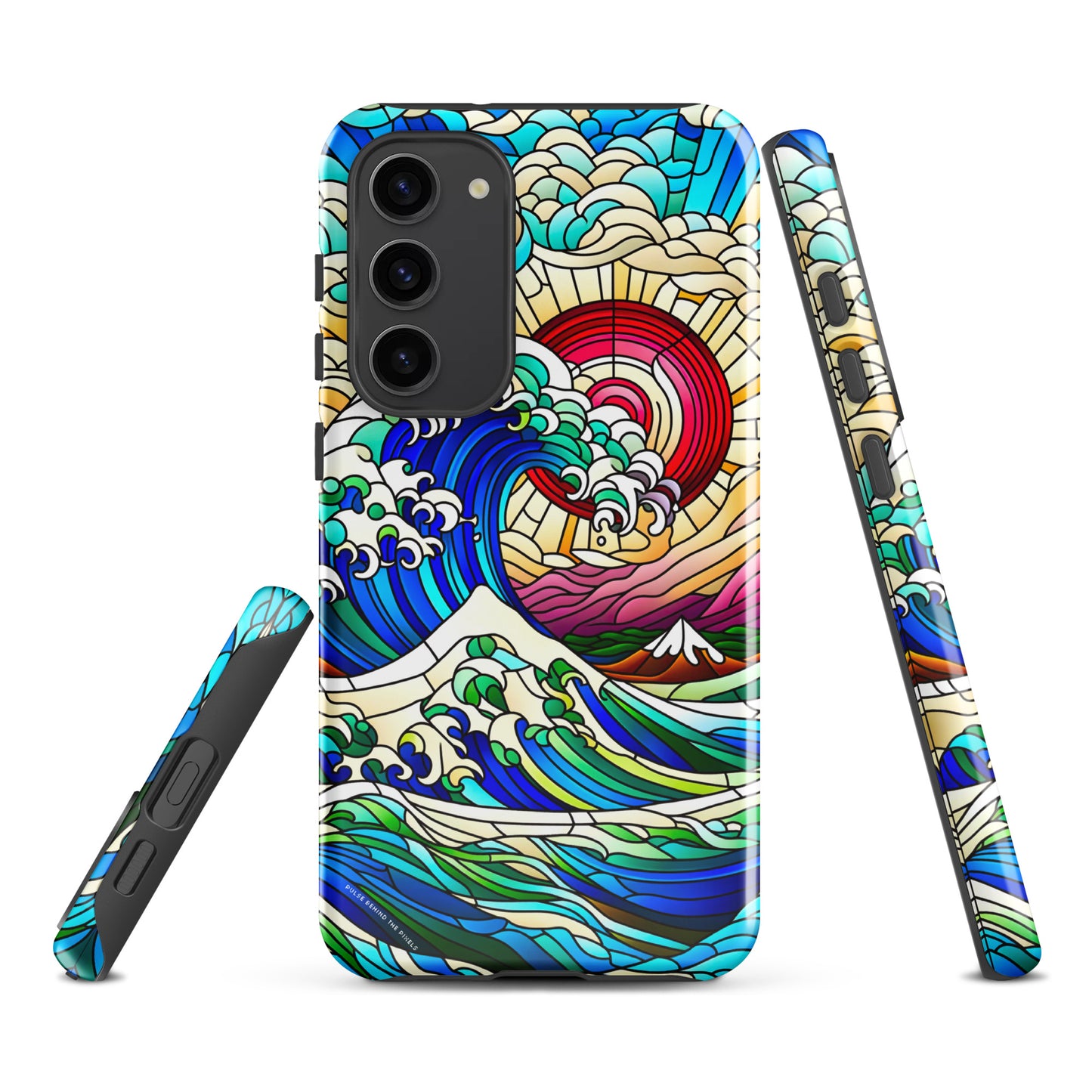 The Great Wave off Kanagawa Stained Glass Style Tsunami Tough Case for Samsung® Galaxy S24 S23 S22 S21 S20 E FE Plus Ultra