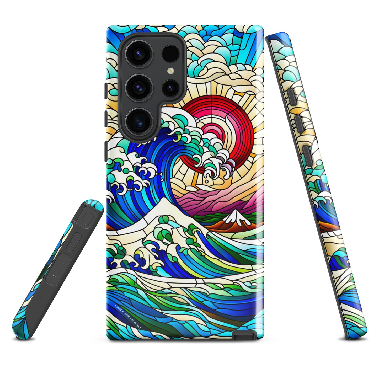 The Great Wave off Kanagawa Stained Glass Style Tsunami Tough Case for Samsung® Galaxy S24 S23 S22 S21 S20 E FE Plus Ultra