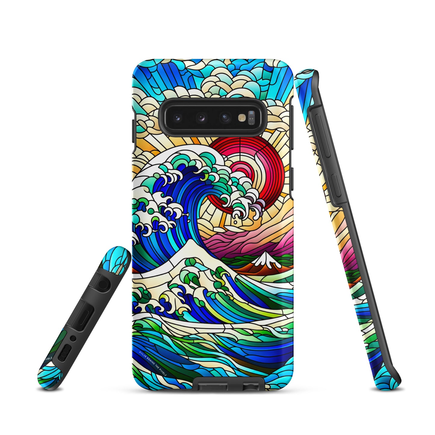 The Great Wave off Kanagawa Stained Glass Style Tsunami Tough Case for Samsung® Galaxy S24 S23 S22 S21 S20 E FE Plus Ultra