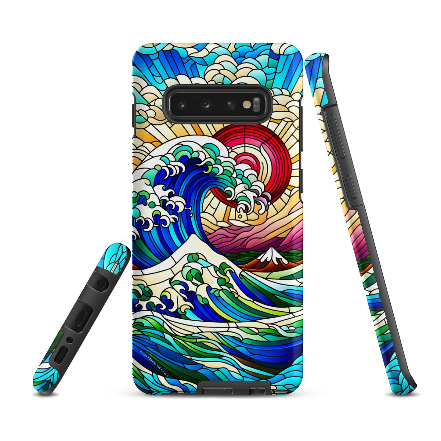 The Great Wave off Kanagawa Stained Glass Style Tsunami Tough Case for Samsung® Galaxy S24 S23 S22 S21 S20 E FE Plus Ultra