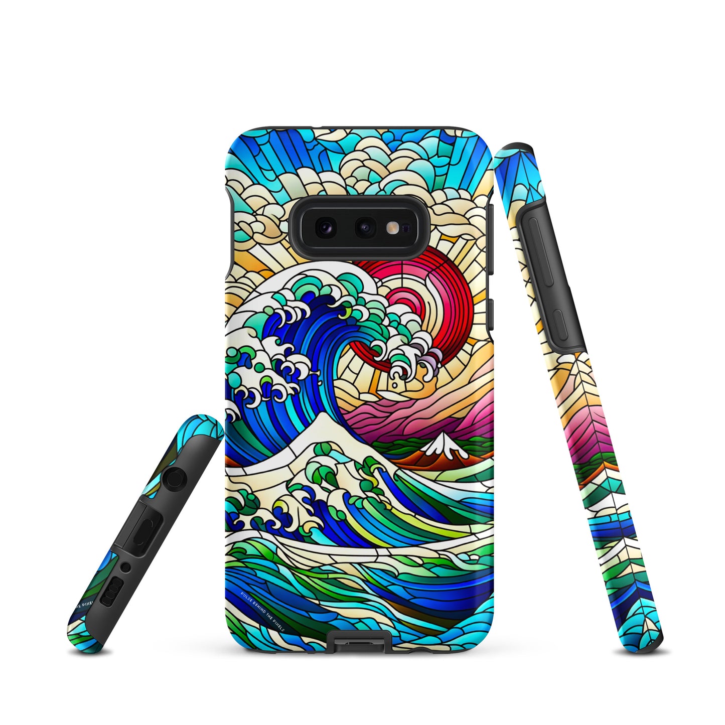 The Great Wave off Kanagawa Stained Glass Style Tsunami Tough Case for Samsung® Galaxy S24 S23 S22 S21 S20 E FE Plus Ultra