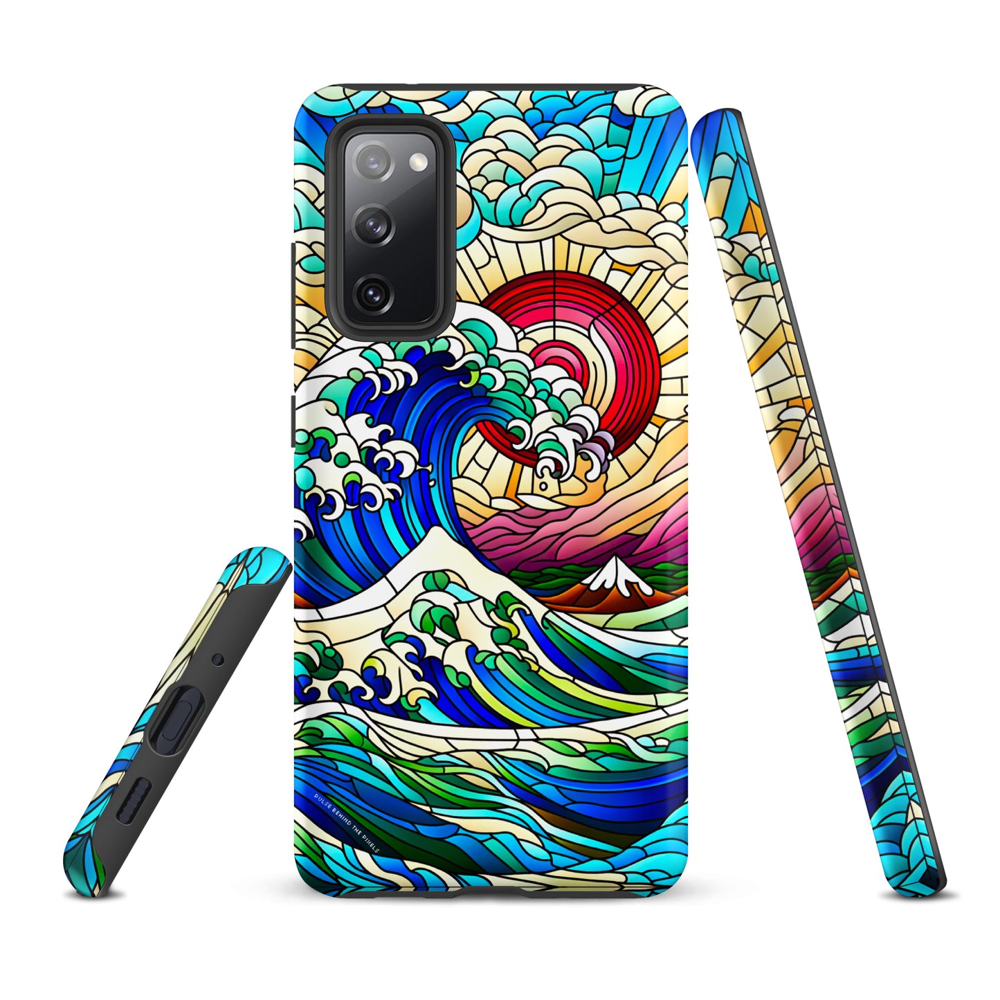 The Great Wave off Kanagawa Stained Glass Style Tsunami Tough Case for Samsung® Galaxy S24 S23 S22 S21 S20 E FE Plus Ultra