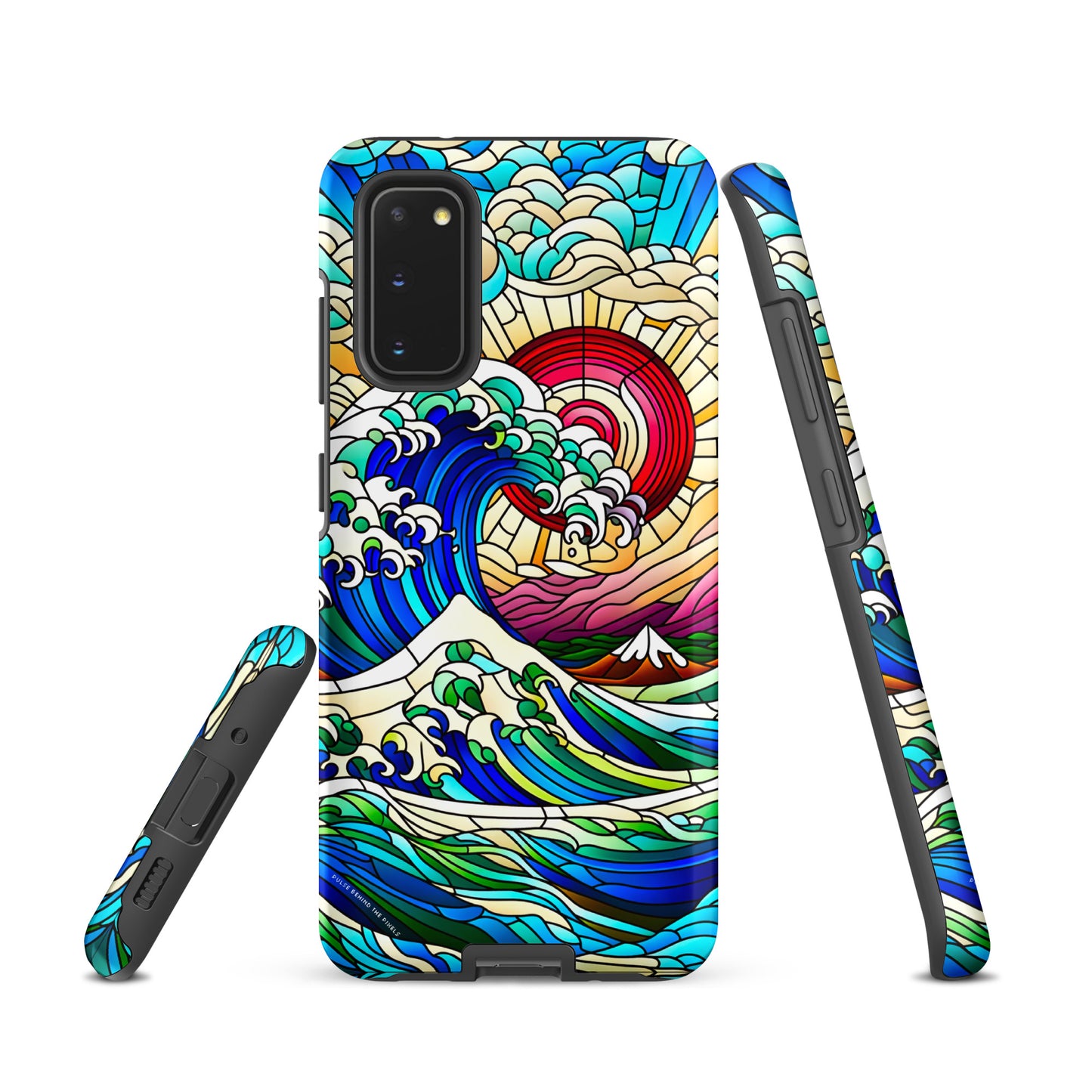 The Great Wave off Kanagawa Stained Glass Style Tsunami Tough Case for Samsung® Galaxy S24 S23 S22 S21 S20 E FE Plus Ultra