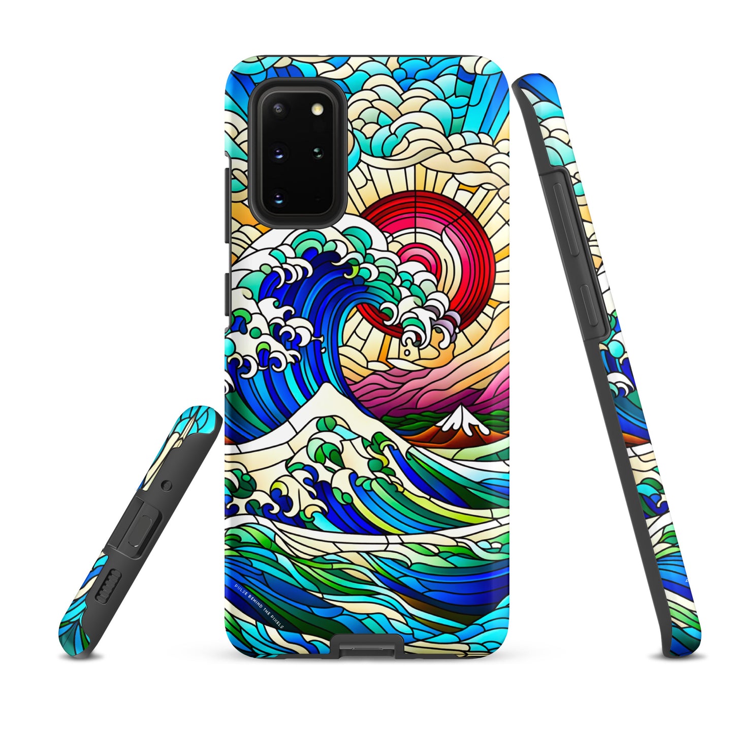 The Great Wave off Kanagawa Stained Glass Style Tsunami Tough Case for Samsung® Galaxy S24 S23 S22 S21 S20 E FE Plus Ultra