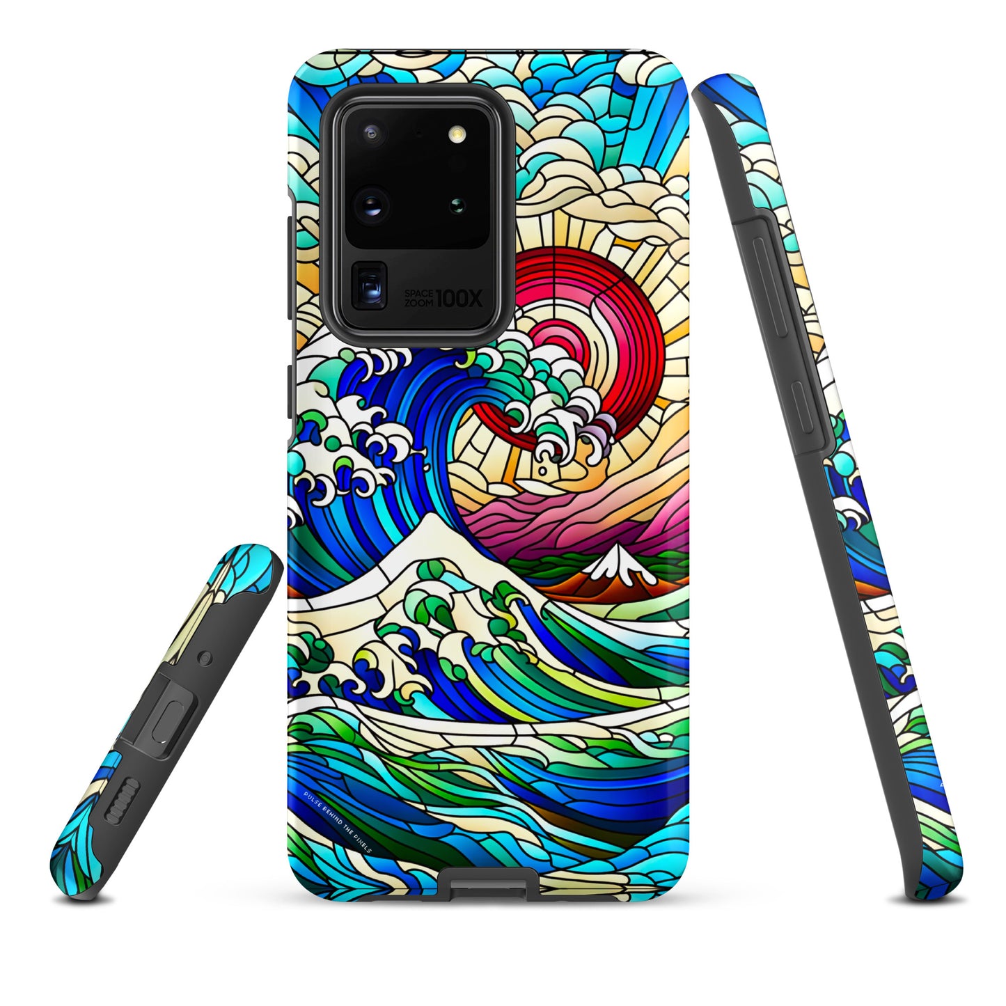 The Great Wave off Kanagawa Stained Glass Style Tsunami Tough Case for Samsung® Galaxy S24 S23 S22 S21 S20 E FE Plus Ultra