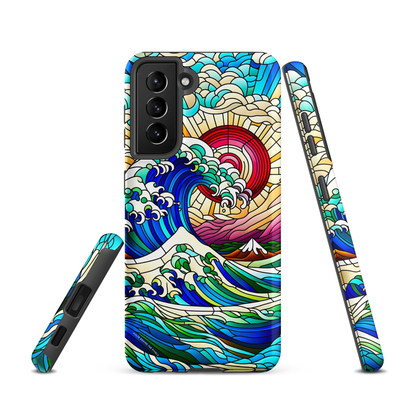 The Great Wave off Kanagawa Stained Glass Style Tsunami Tough Case for Samsung® Galaxy S24 S23 S22 S21 S20 E FE Plus Ultra