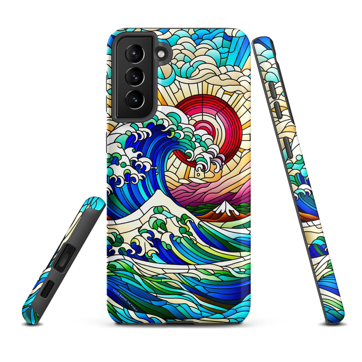 The Great Wave off Kanagawa Stained Glass Style Tsunami Tough Case for Samsung® Galaxy S24 S23 S22 S21 S20 E FE Plus Ultra