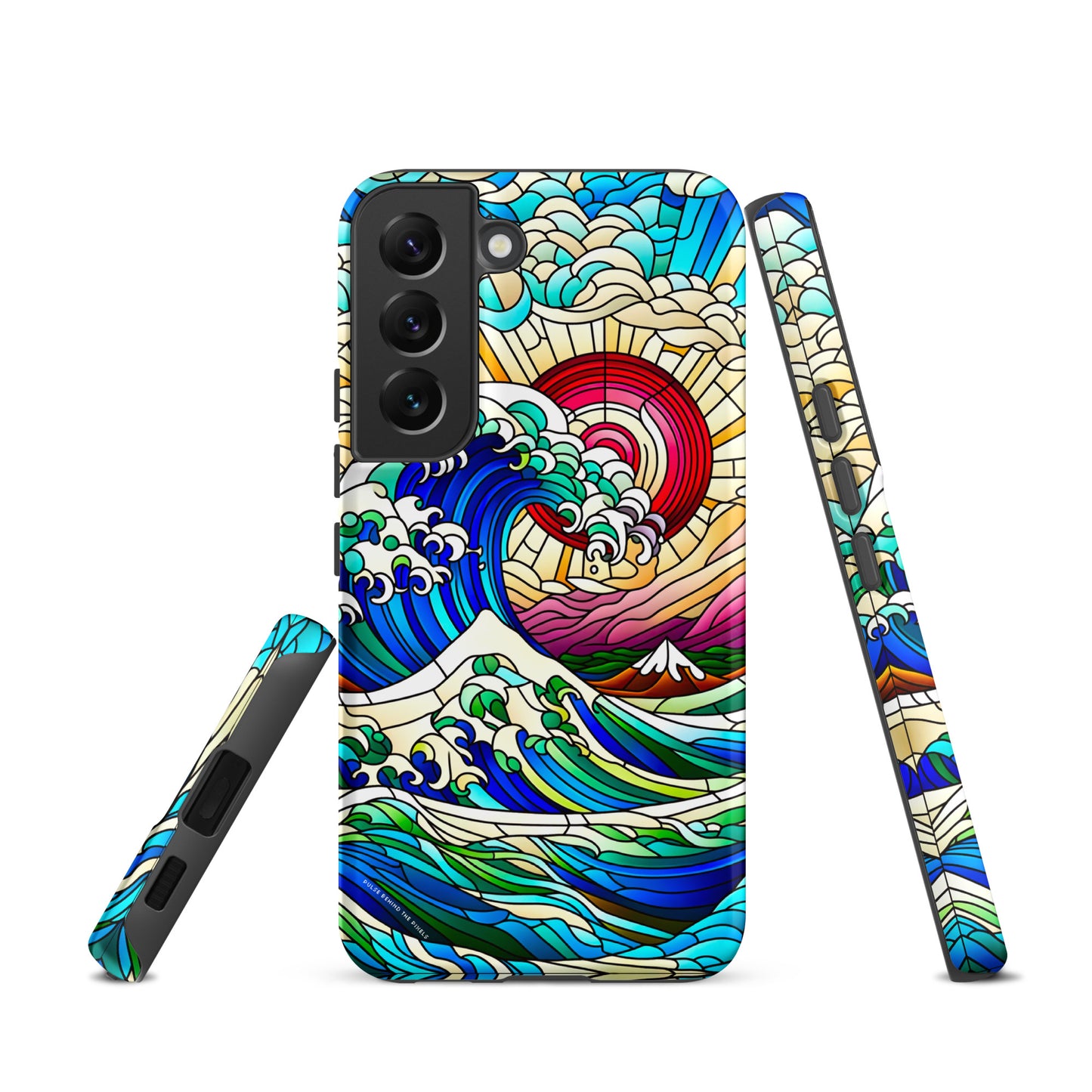 The Great Wave off Kanagawa Stained Glass Style Tsunami Tough Case for Samsung® Galaxy S24 S23 S22 S21 S20 E FE Plus Ultra