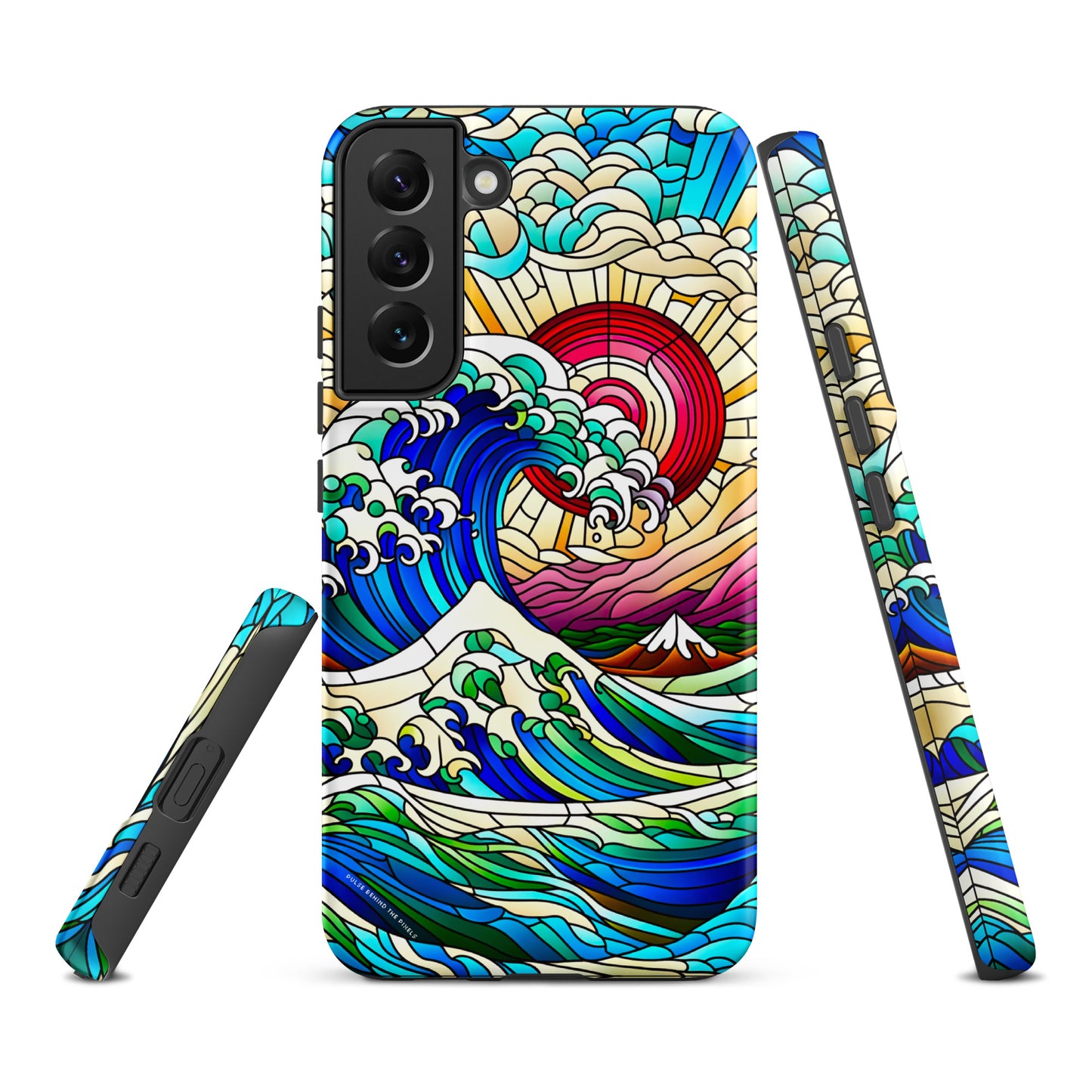 The Great Wave off Kanagawa Stained Glass Style Tsunami Tough Case for Samsung® Galaxy S24 S23 S22 S21 S20 E FE Plus Ultra