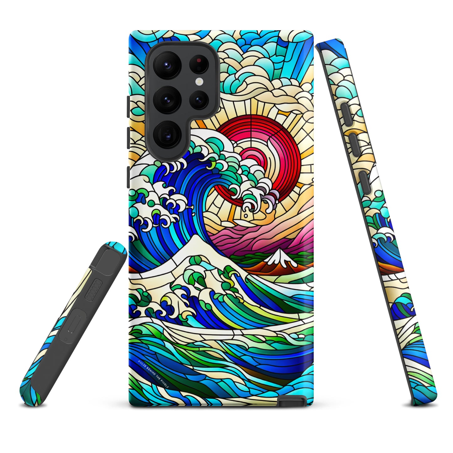 The Great Wave off Kanagawa Stained Glass Style Tsunami Tough Case for Samsung® Galaxy S24 S23 S22 S21 S20 E FE Plus Ultra