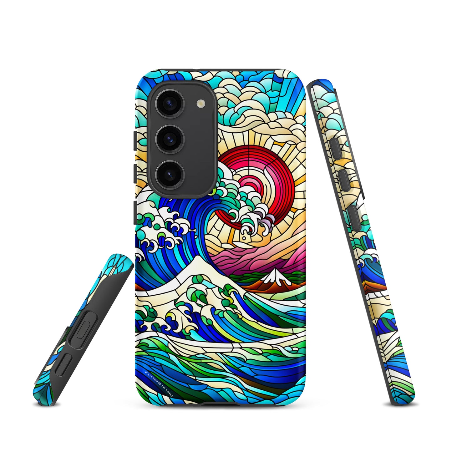 The Great Wave off Kanagawa Stained Glass Style Tsunami Tough Case for Samsung® Galaxy S24 S23 S22 S21 S20 E FE Plus Ultra