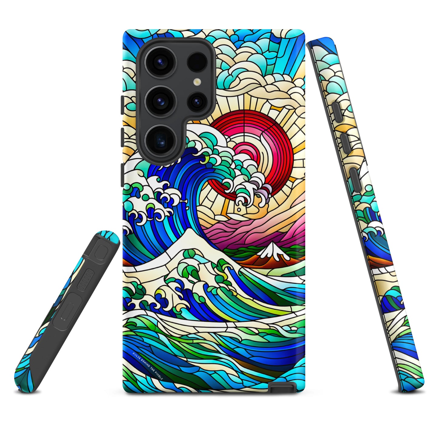 The Great Wave off Kanagawa Stained Glass Style Tsunami Tough Case for Samsung® Galaxy S24 S23 S22 S21 S20 E FE Plus Ultra