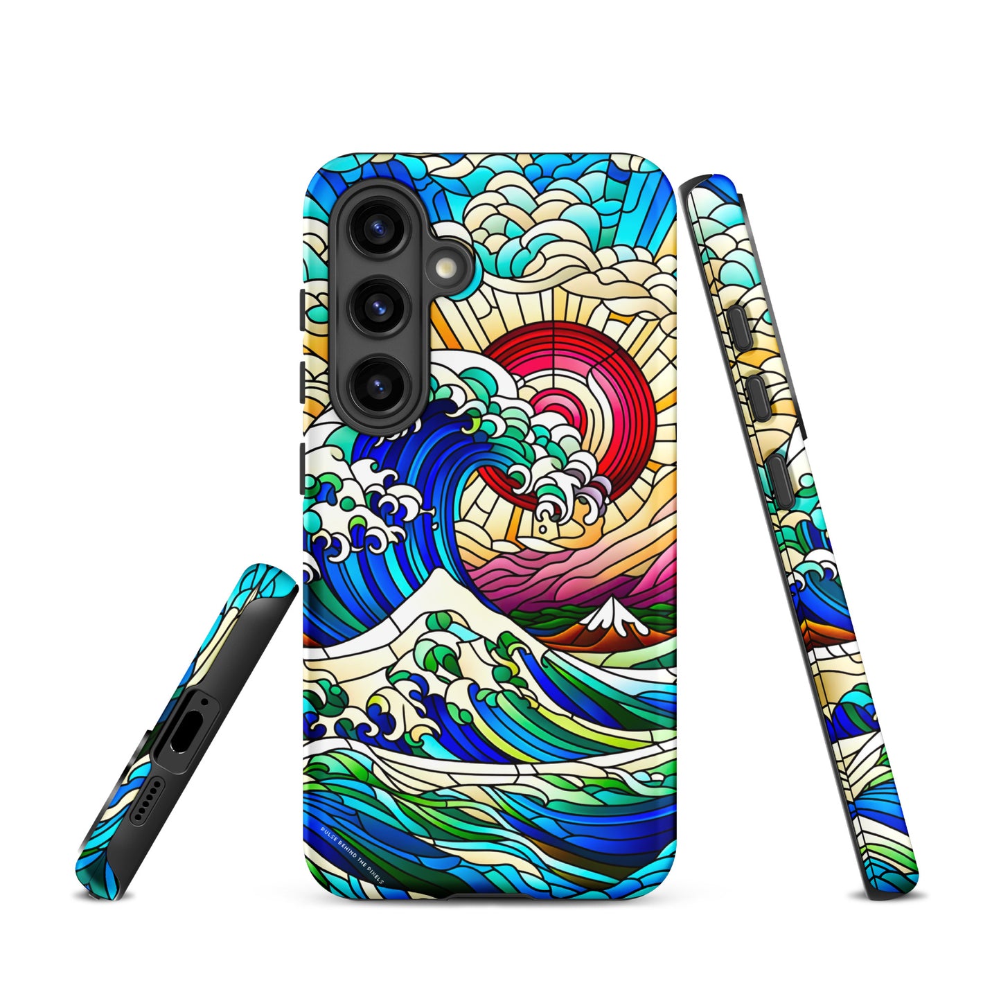 The Great Wave off Kanagawa Stained Glass Style Tsunami Tough Case for Samsung® Galaxy S24 S23 S22 S21 S20 E FE Plus Ultra